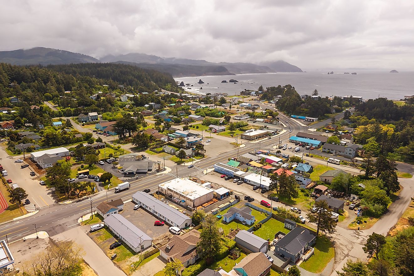 Aerial view of Port Orford, Oregon.