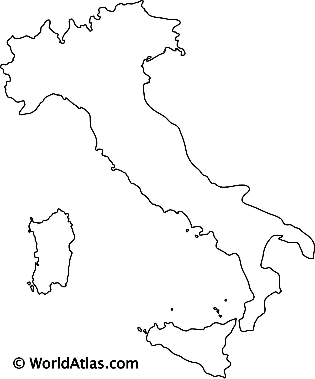 Mapa de contorno en blanco de Italia