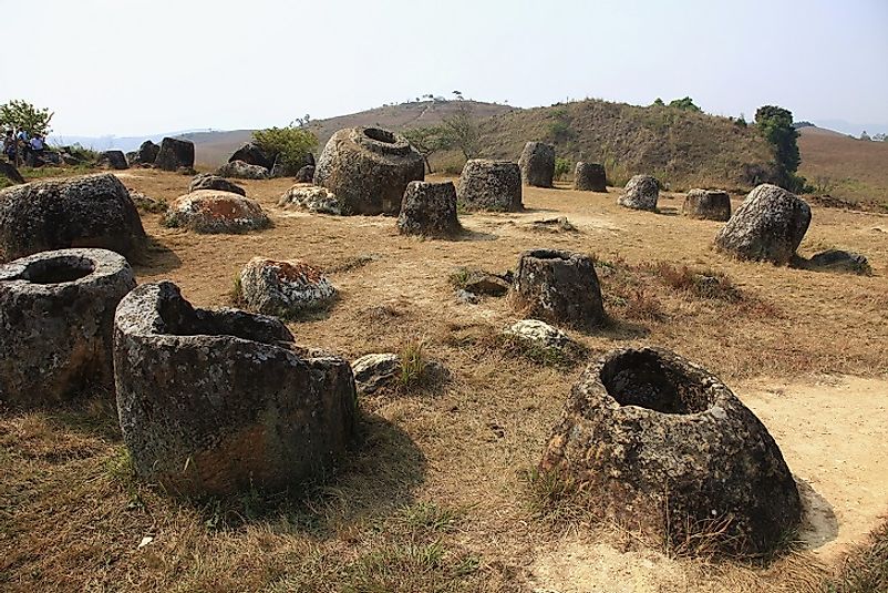 Large, stone-hewn, Iron Age jars in the Xiangkhoang Plateau.