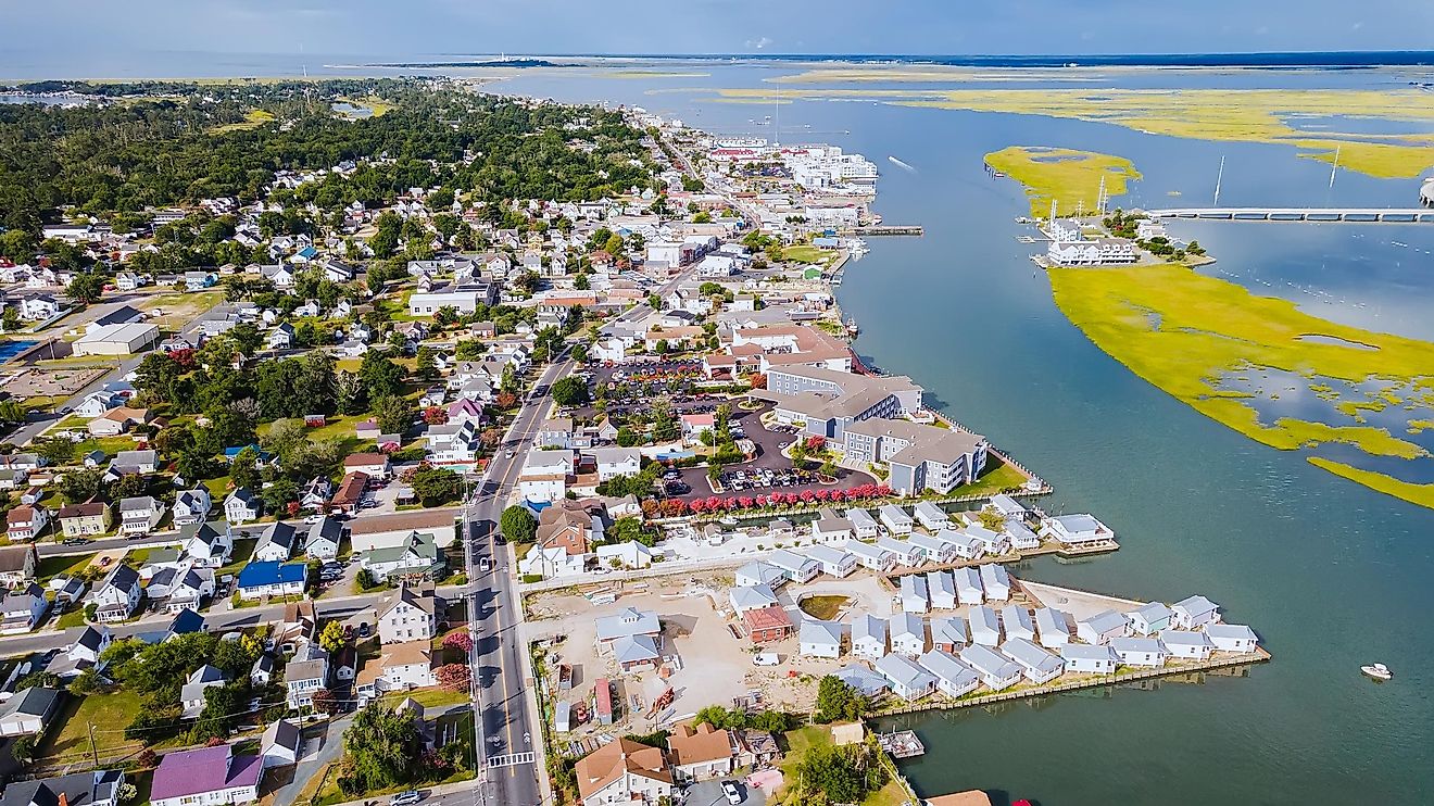 Aerial view of Chincoteague, Virginia.