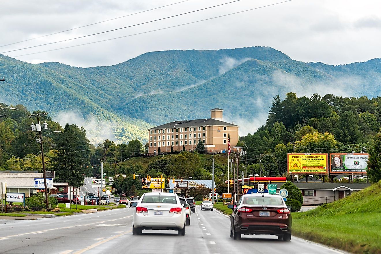 street leading to downtown Sylva, North Carolina