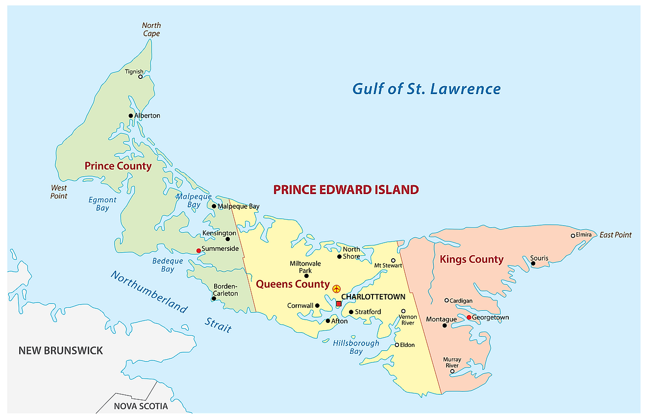 Administrative Map of Prince Edward Island showing its counties and its capital city - Charlottetown