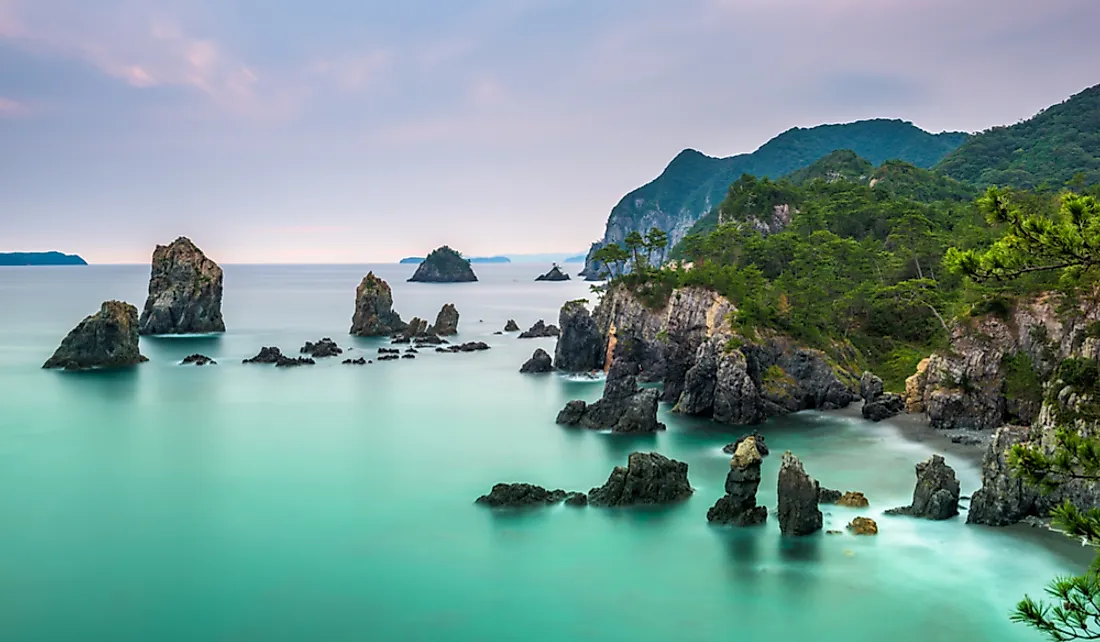 Rocky coast on the Japanese island of Omijima.