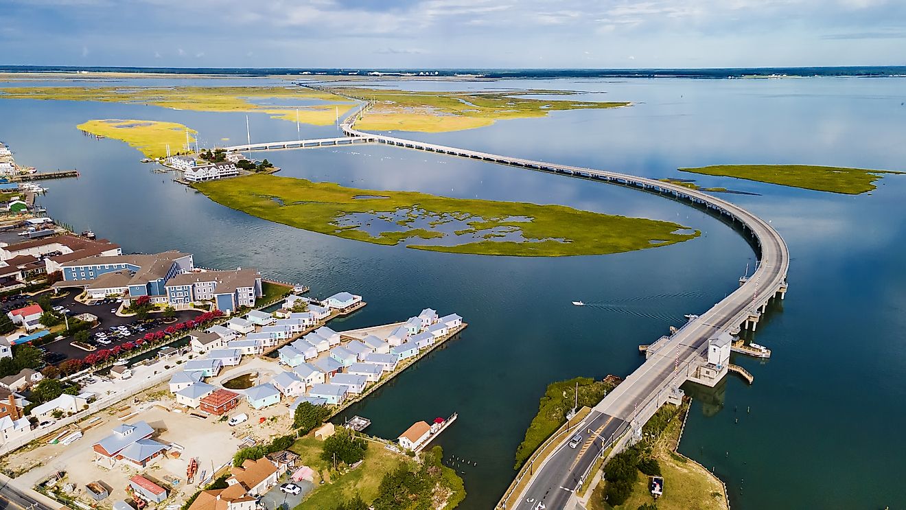 Chincoteague bridge across the Chincoteague Bay in Virginia 