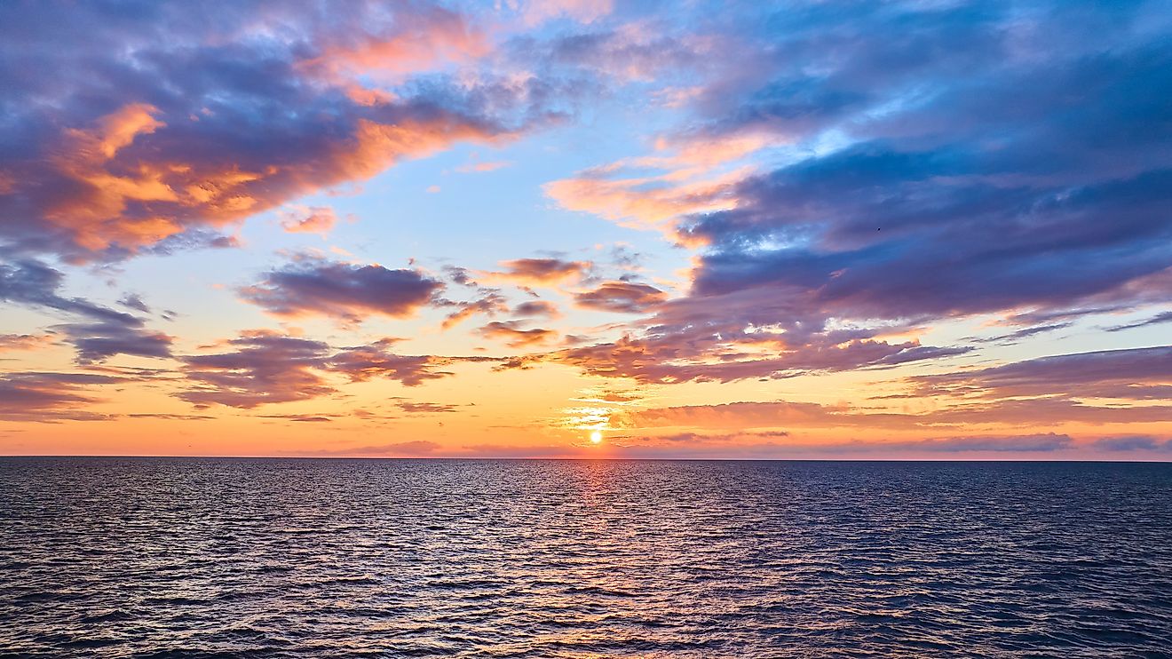 Aerial Sunset Over Lake Michigan. 