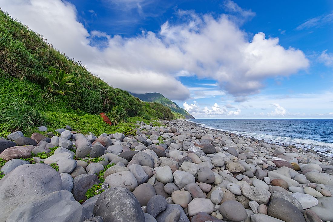 The shoreline of Valugan Boulder Beach in the Philippines is entirely made up of boulders.