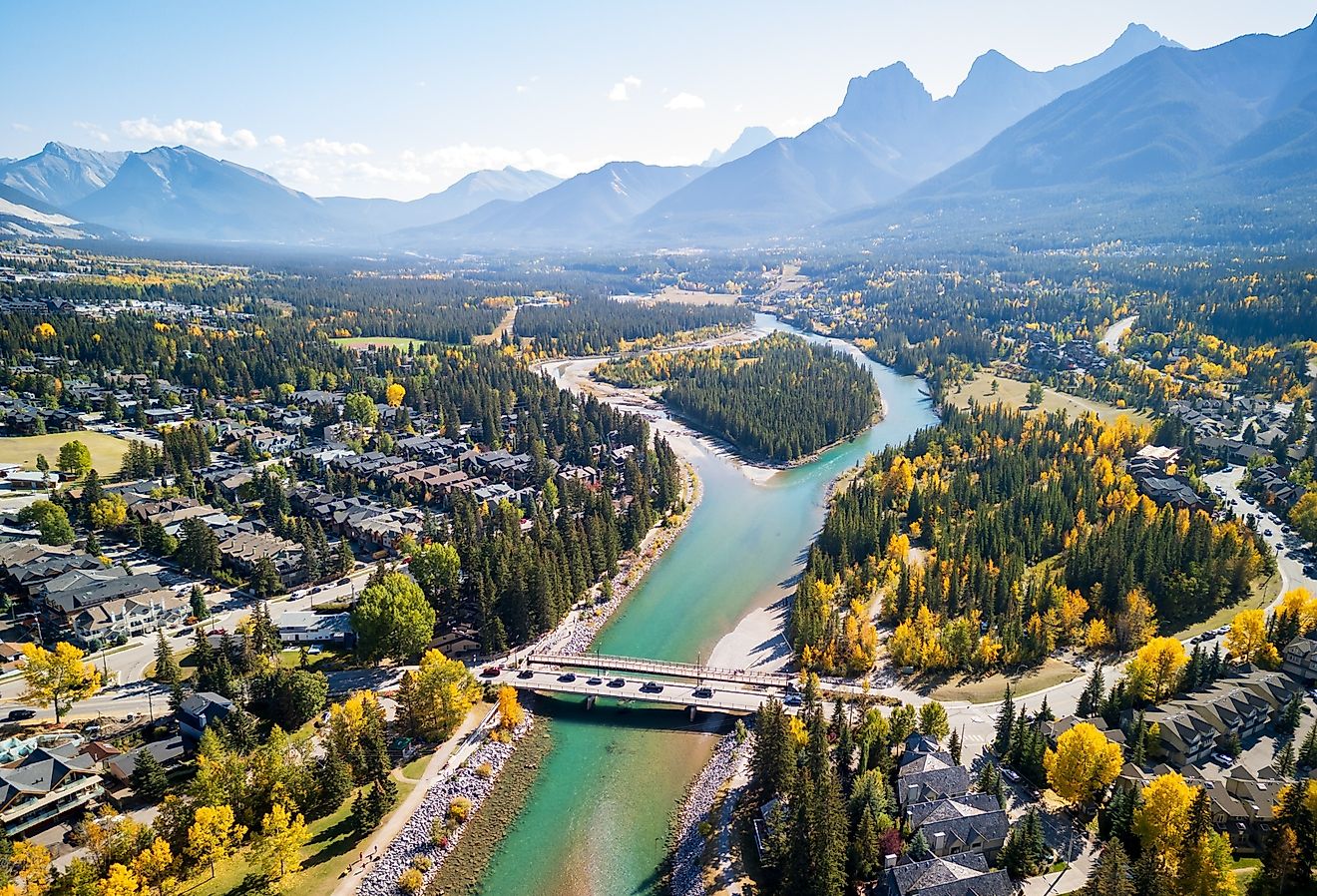 Aerial view of Canmore, Alberta. 