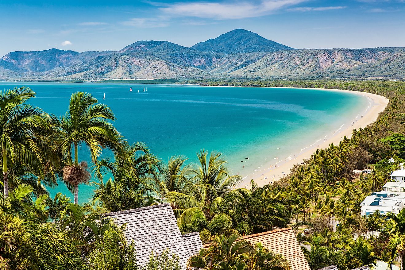 Port Douglas beach and ocean on sunny day, Queensland, Australia.