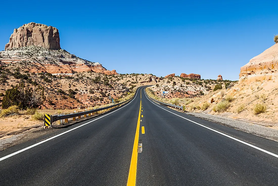 A road trip traveling through the Arizona desert, USA.