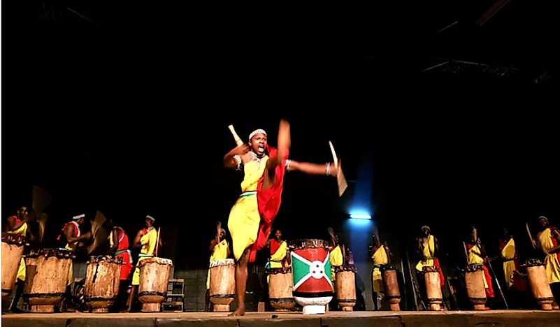 A man performs a traditional dance in Kampala, Uganda. Editorial credit: pooyeh / Shutterstock.com. 