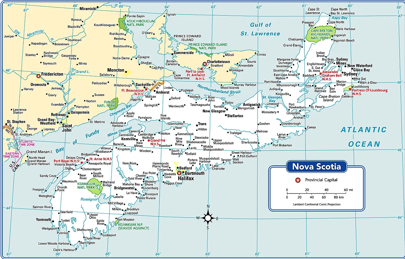 Administrative Map of Nova Scotia showing its municipalities and its capital city - Halifax