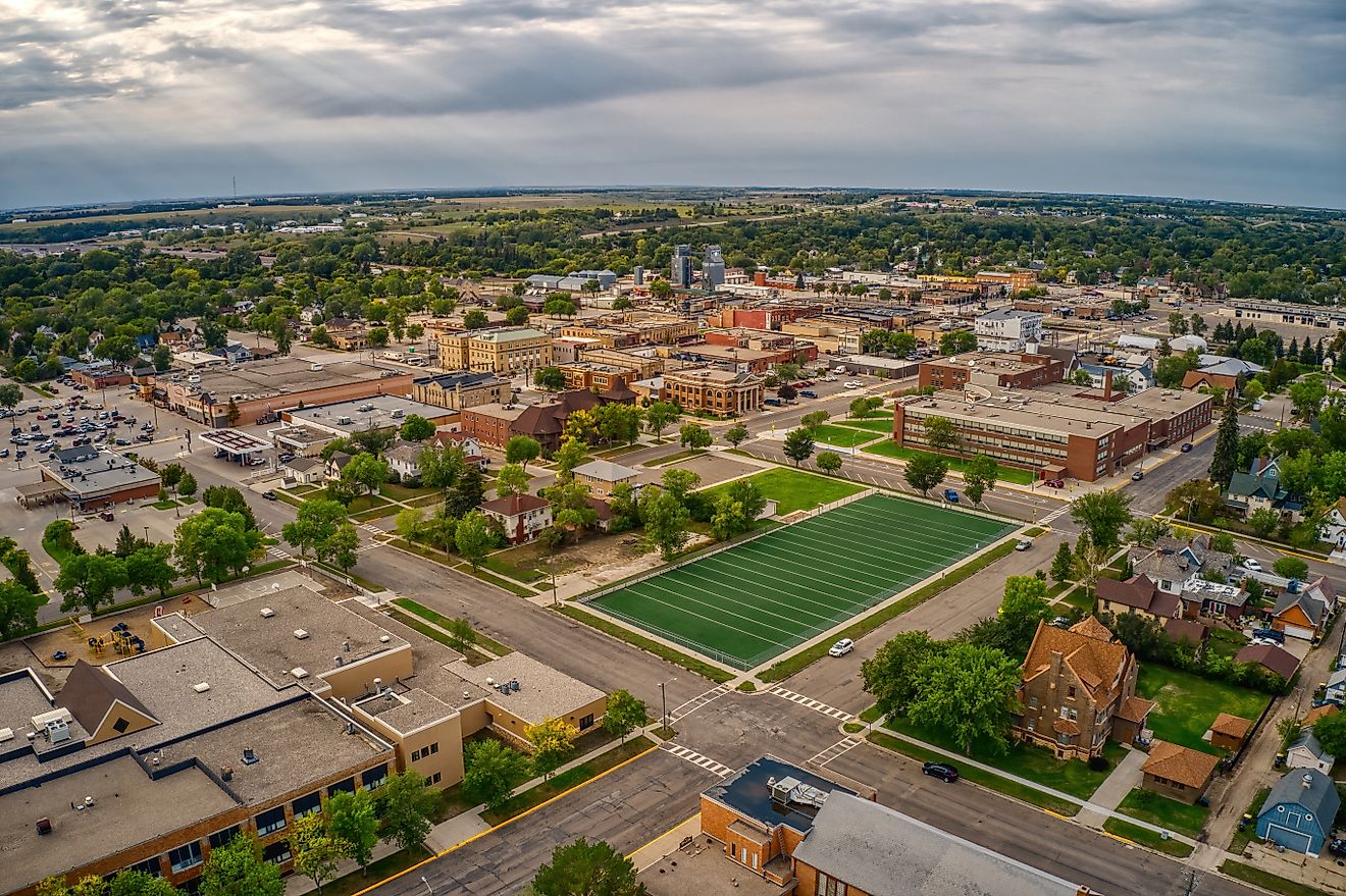 Aerial view of Jamestown, North Dakota.