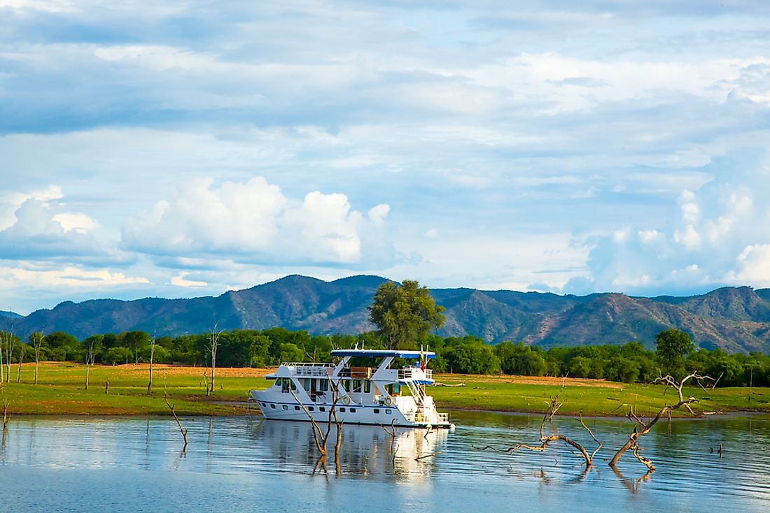 A houseboat on Lake Kariba, the largest artificial lake in the world. 