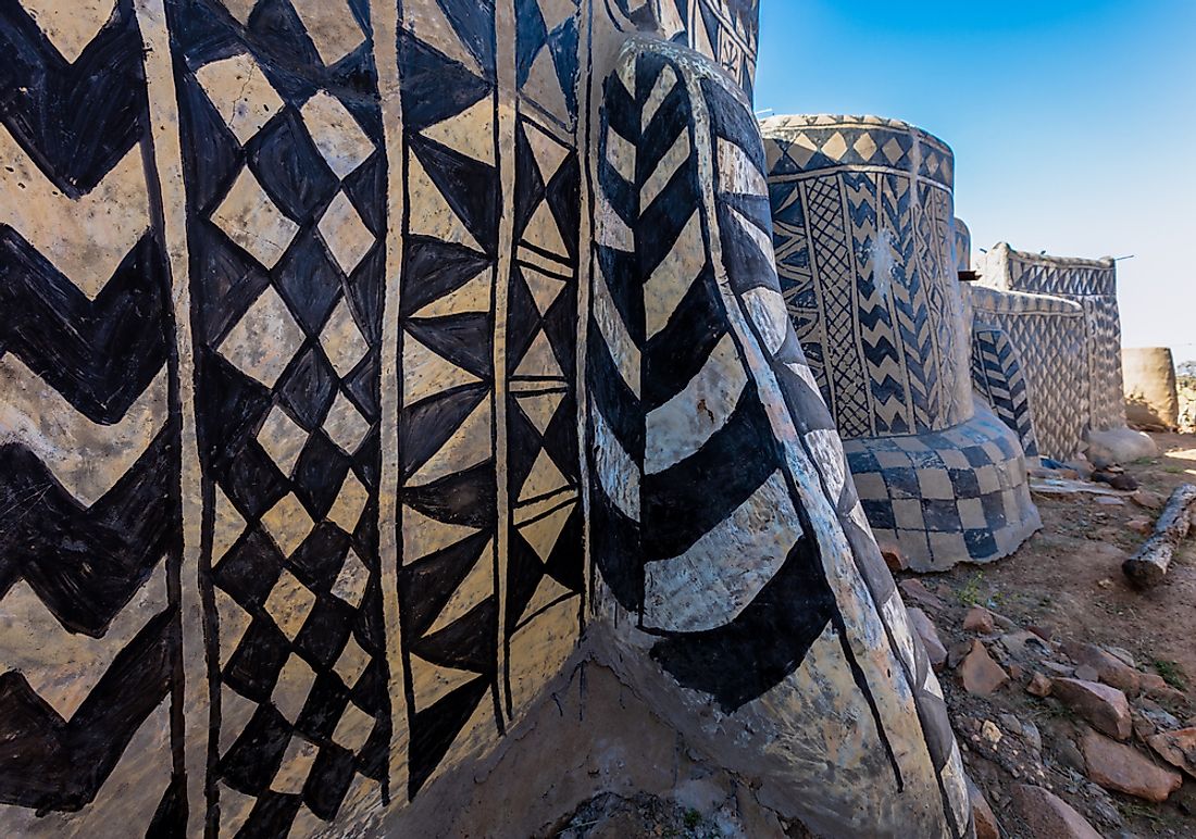 The exterior of the painted Kassena Houses in Burkina Faso. 