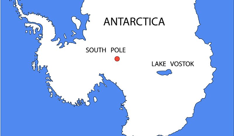 Lake Vostok's location within Antarctica. 