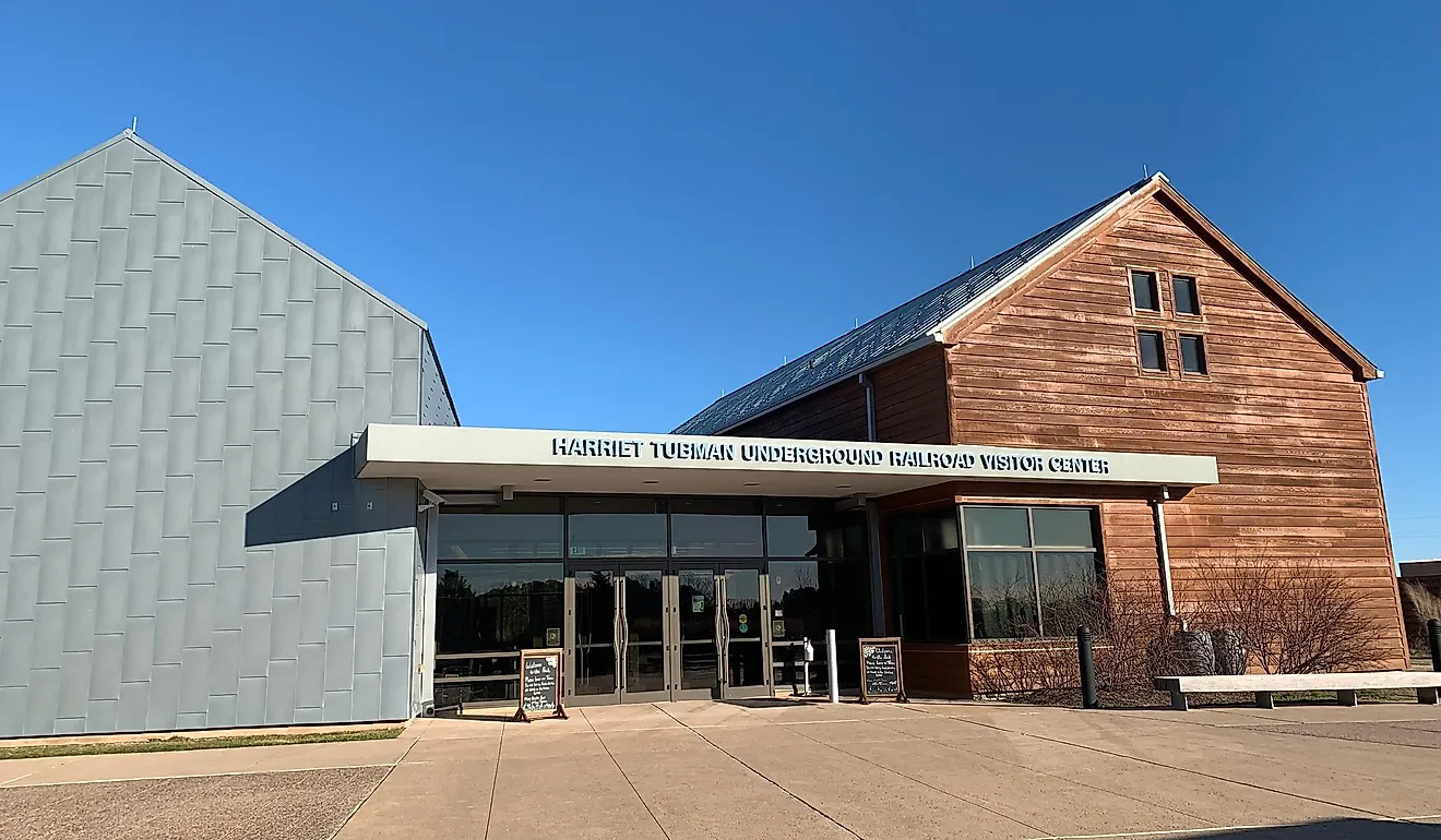 Exterior of the main visitor center building at the Harriet Tubman Underground Railroad Historical Park. Editorial credit: 010110010101101 / Shutterstock.com