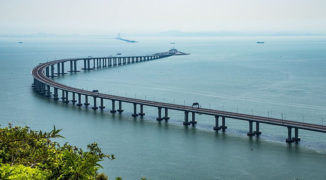 The bridge consists of cable-stayed bridges, artificial islands, and an undersea tunnel.