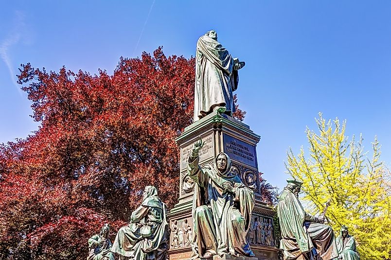 A statue of Martin Luther, one of the most important figures in the Protestant Reformation, in the city of Worms, Germany.