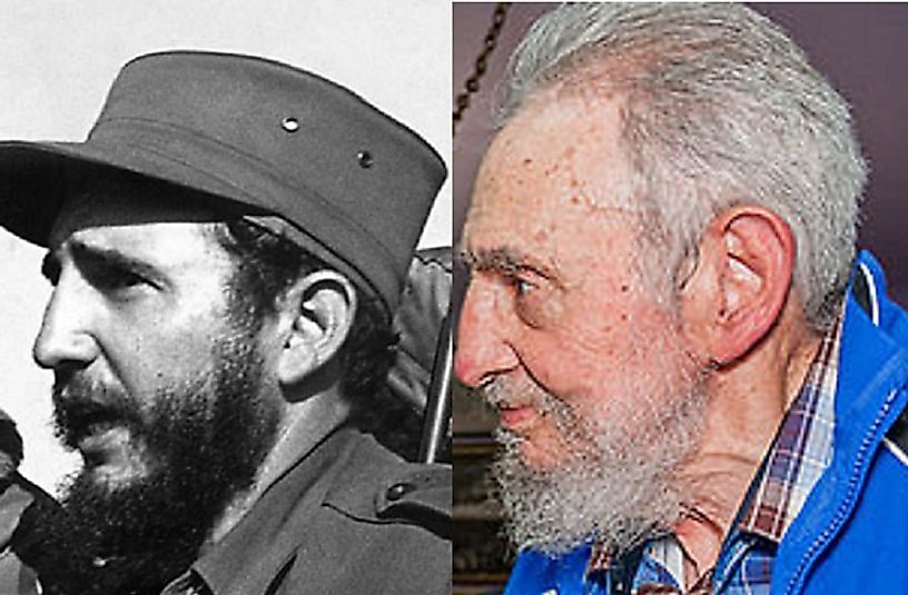 Fidel Castro in 1959 (left) and 2014 (right).