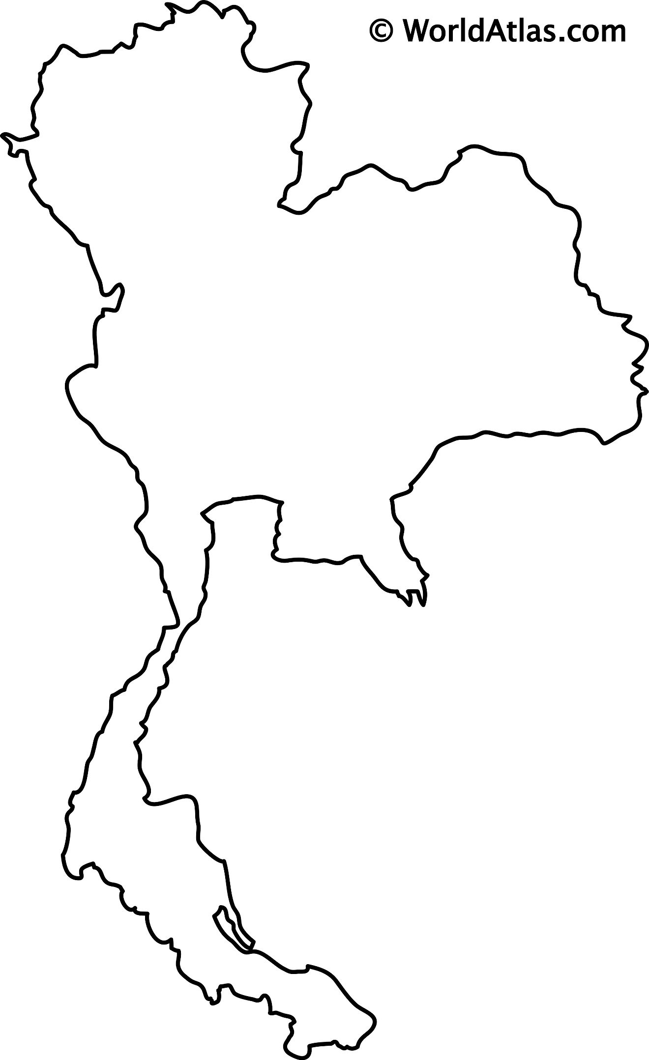 Mapa de contorno en blanco de Tailandia