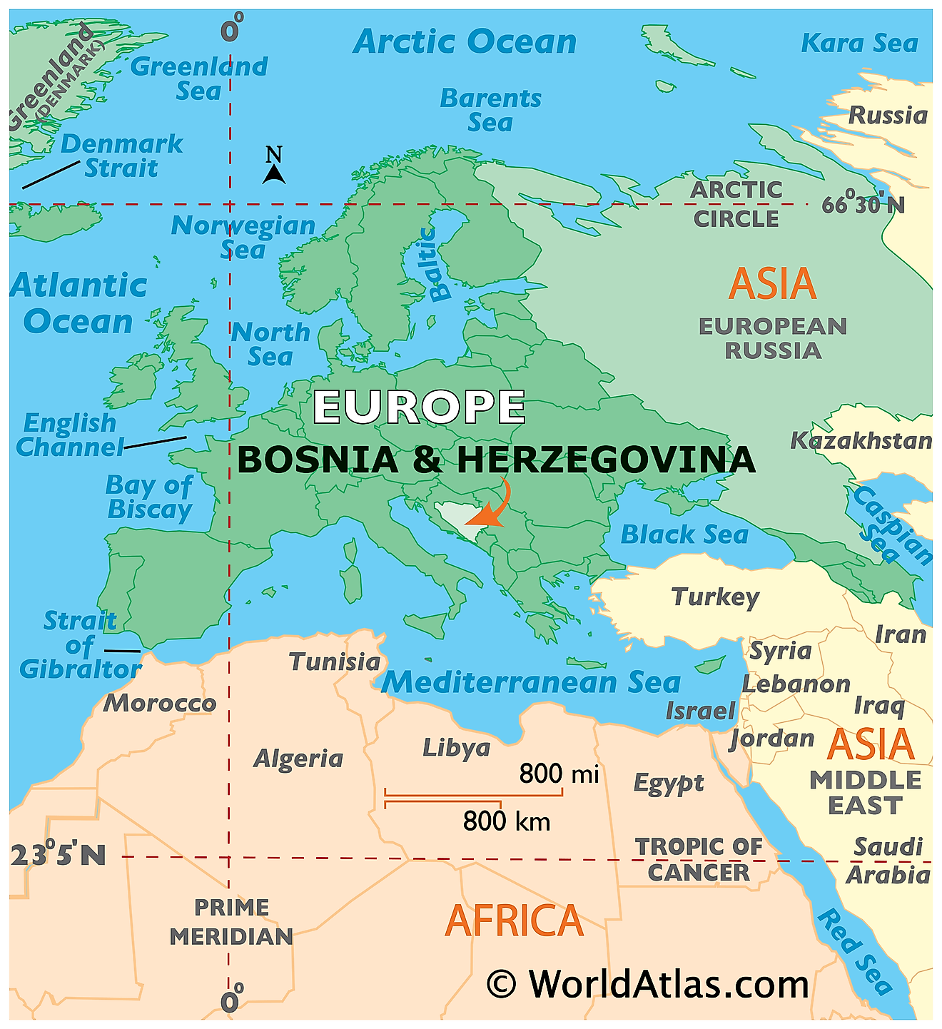 Map showing location of Bosnia and Herzegovina in the world.
