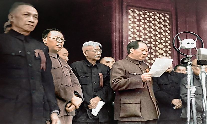Mao Zedong declares the founding of the modern People's Republic of China, October 1, 1949.
