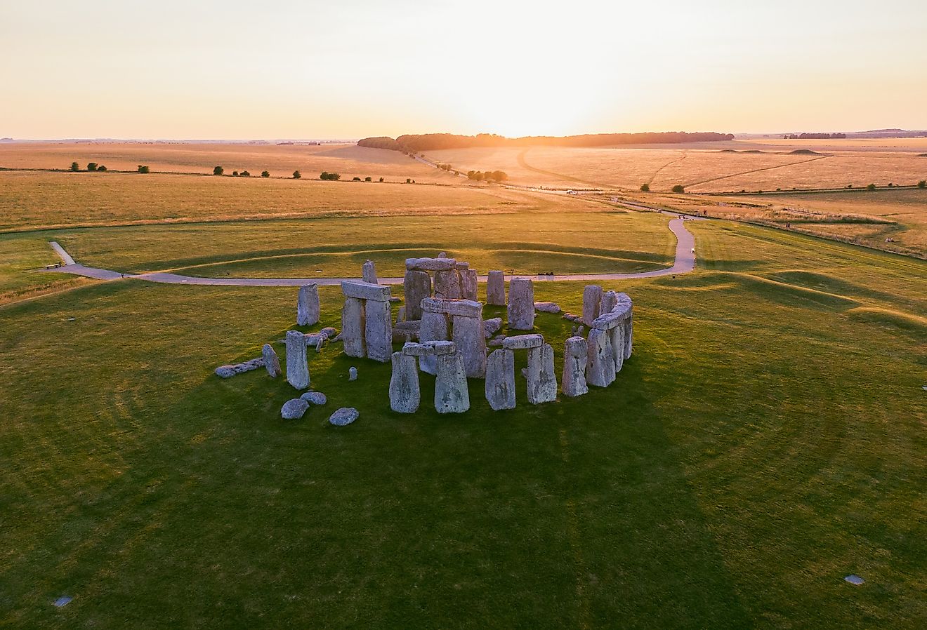 Aerial view of Stonehenge at sunset. Image credit joaoccdj via shutterstock