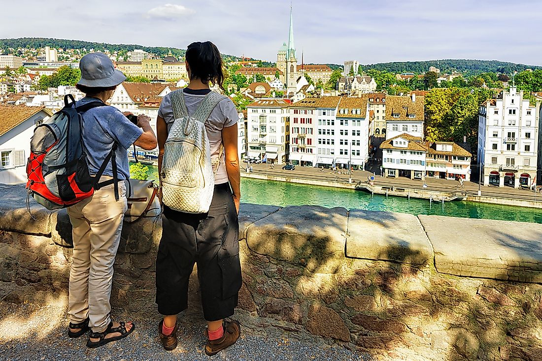 Backpackers in Zurich, Switzerland. 