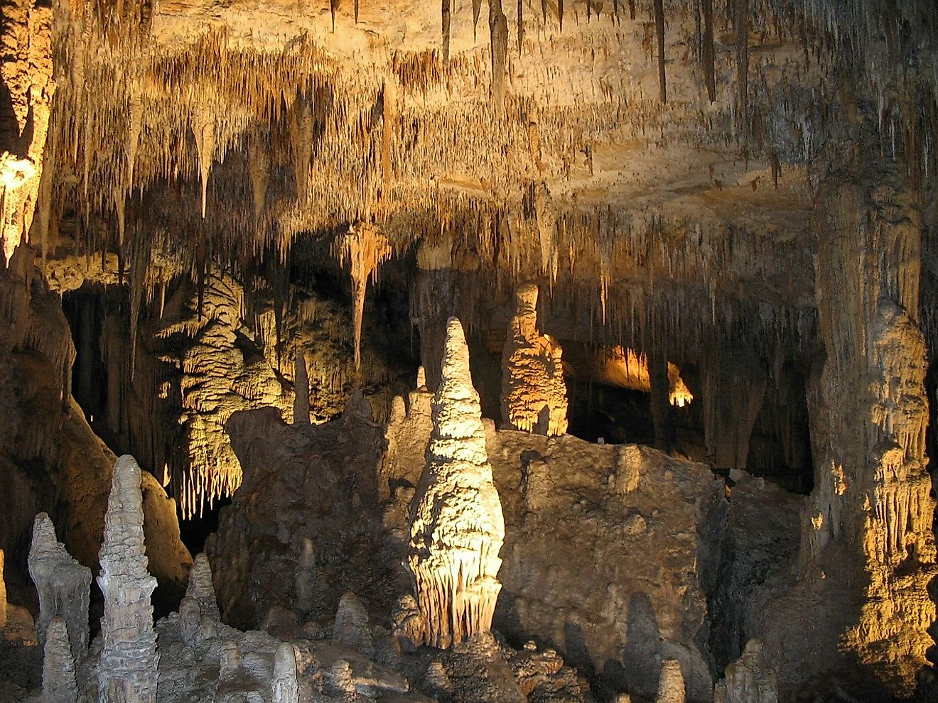 Stalagmites in a cave.