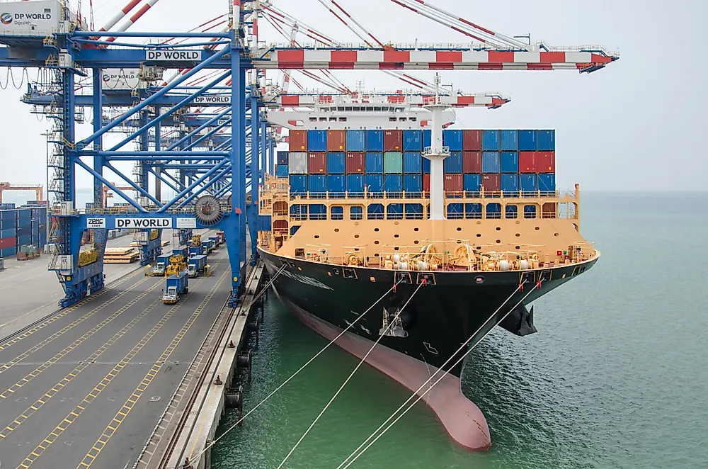A container vessel docks in Djibouti. Editorial credit: Druid007 / Shutterstock.com. 