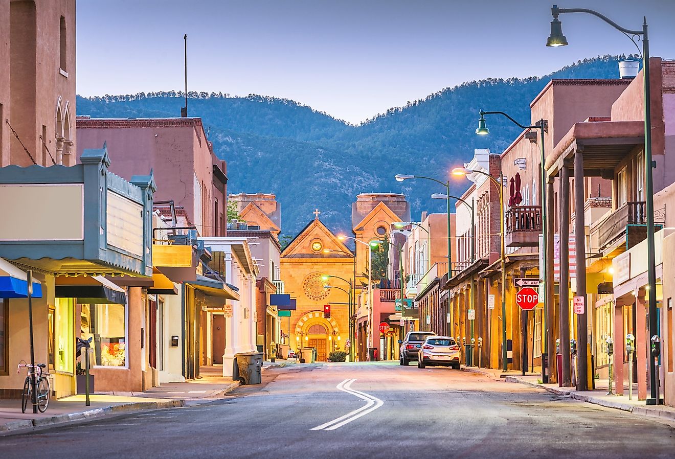 Downtown street in Santa Fe, New Mexico.