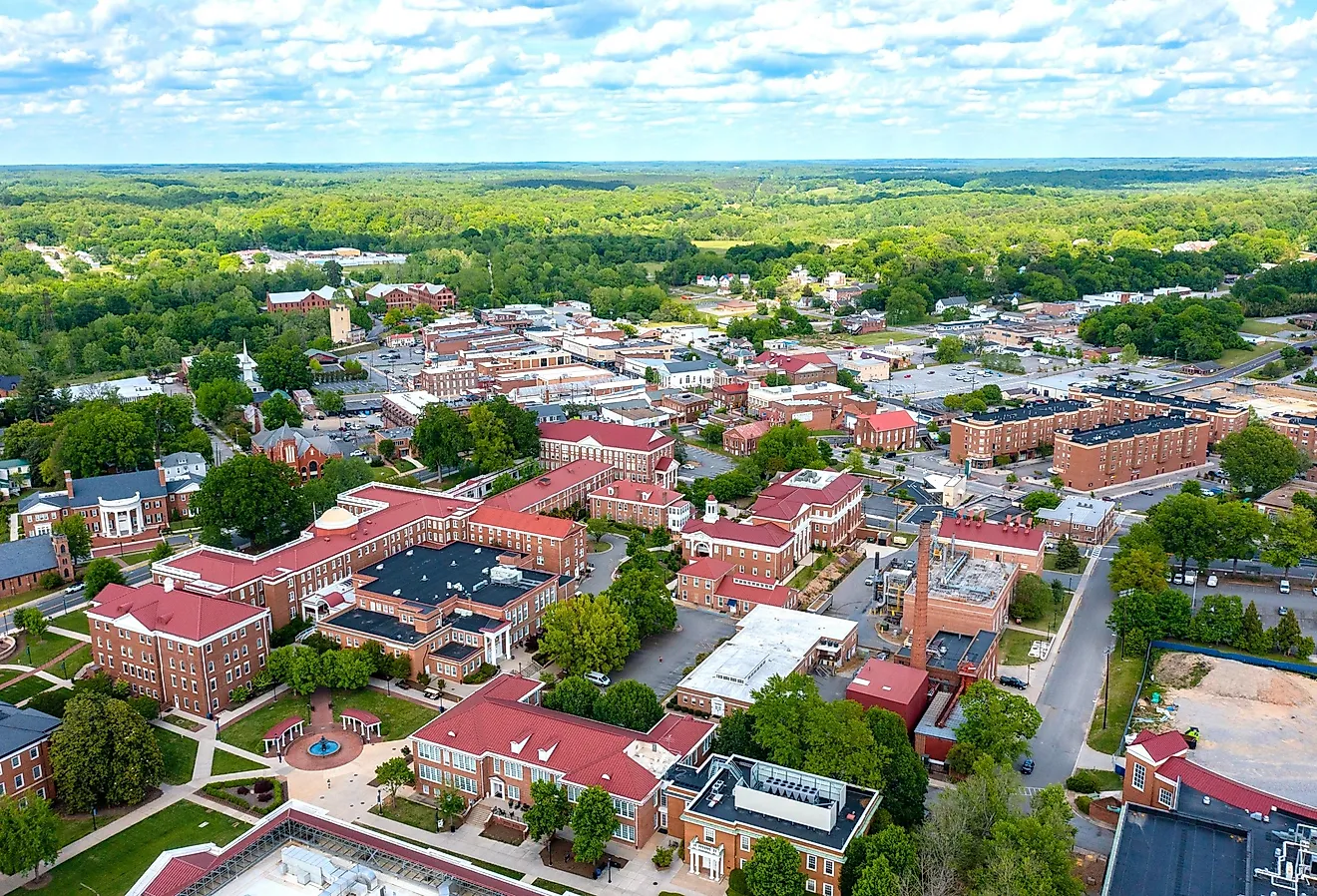 Aerial view of Farmville, Virginia.