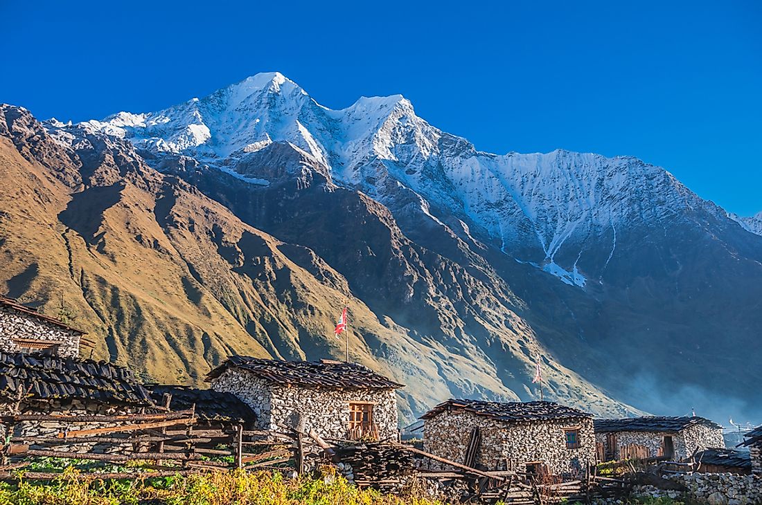 A view of mountain peaks on the Tibet-Nepal border. 