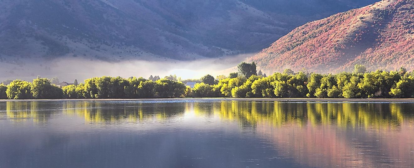 Landscape views of Mantua Reservoir, located near the small town of Mantua on the eastern edge of Box Elder County, Utah, United States.