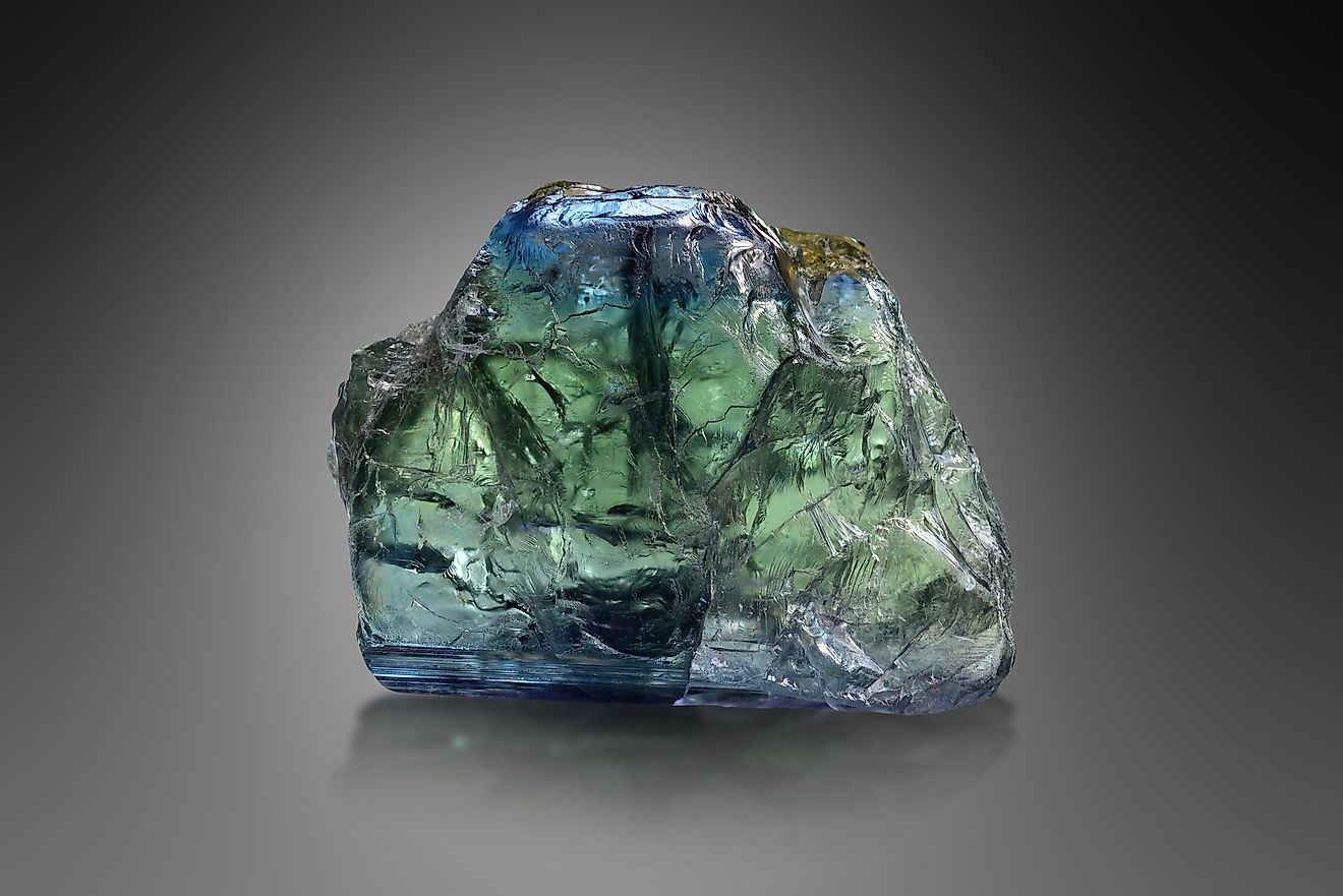 Raw specimen of natural zoisite, variety tanzanite, from Arusha mountains, Tanzania.