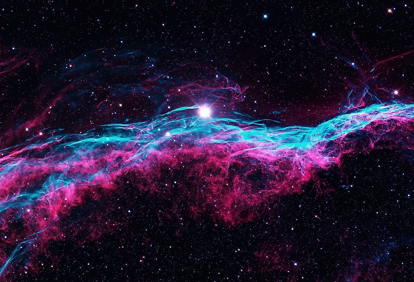 The Veil Nebula or The Witch's Broom Nebula is a cloud of heated and ionized gas and dust in the constellation Cygnus