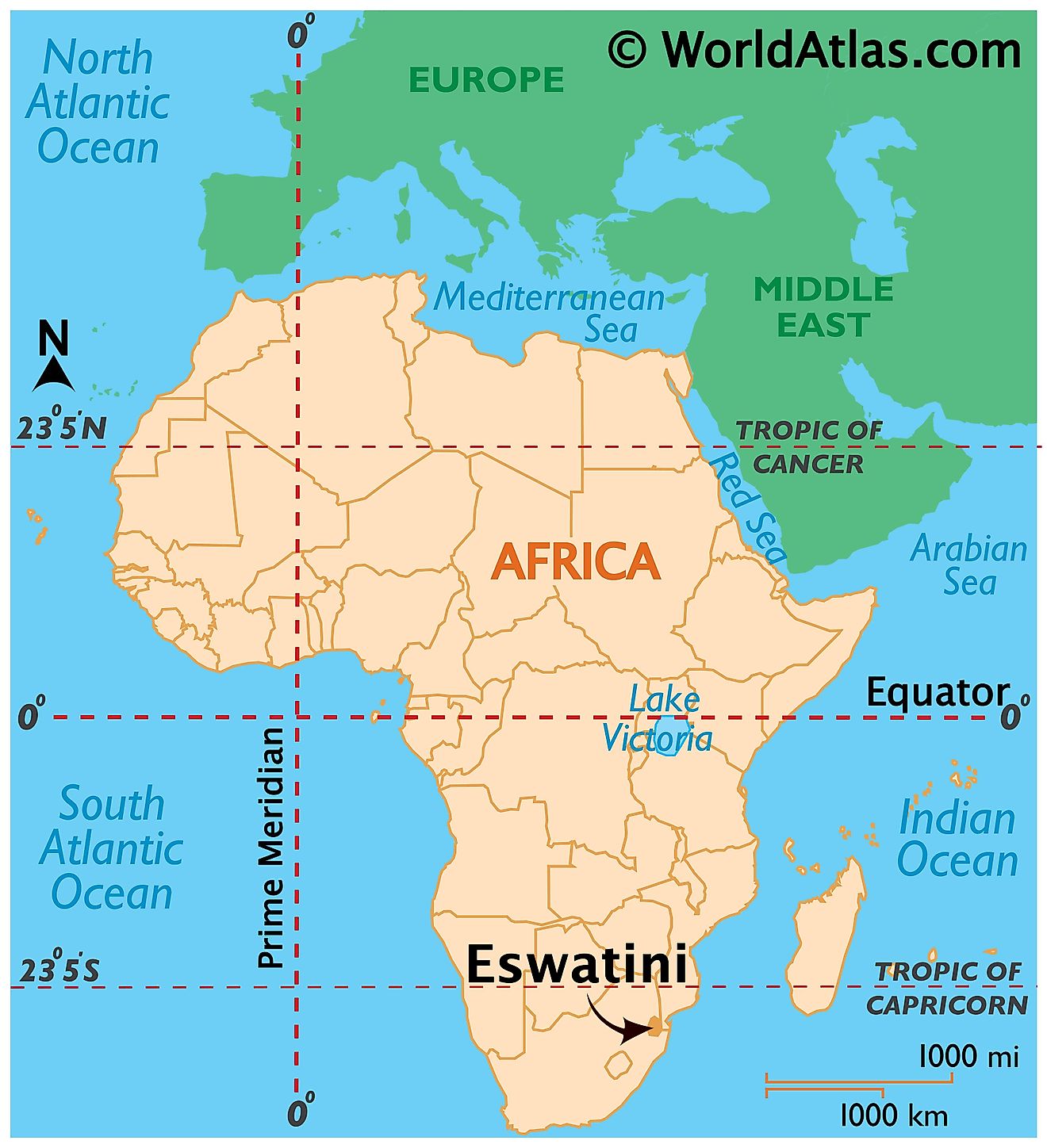 Mapa que muestra la ubicación de Esuatini en el mundo.