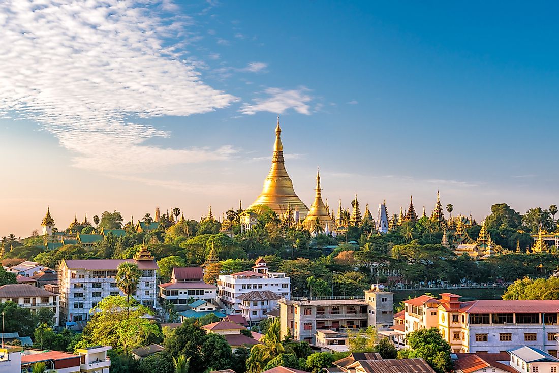 The skyline of Yangon, Myanmar. Myanmar ranks as the world's most generous country, with almost all of the population donating to charity. 