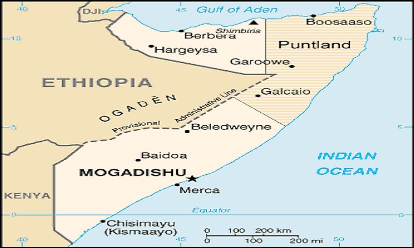 The map of the Puntland State of Somalia.