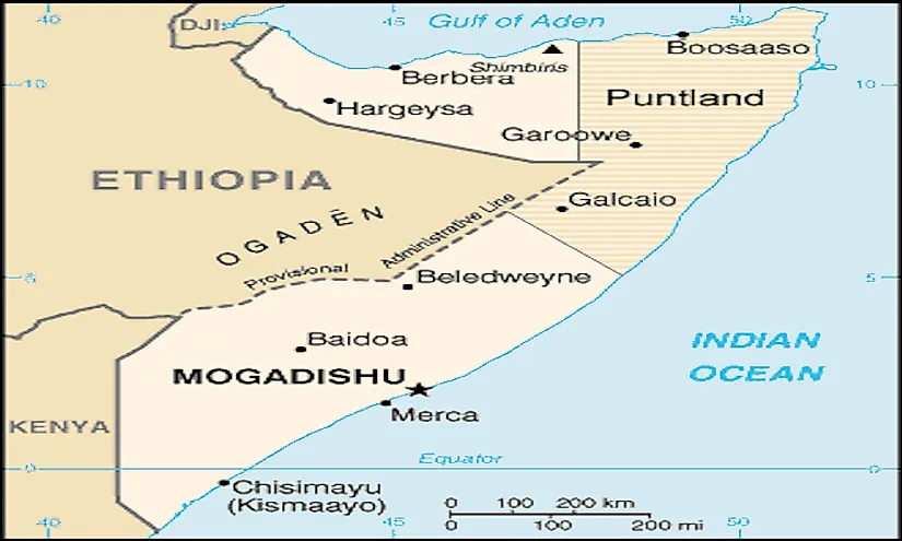 The map of the Puntland State of Somalia.