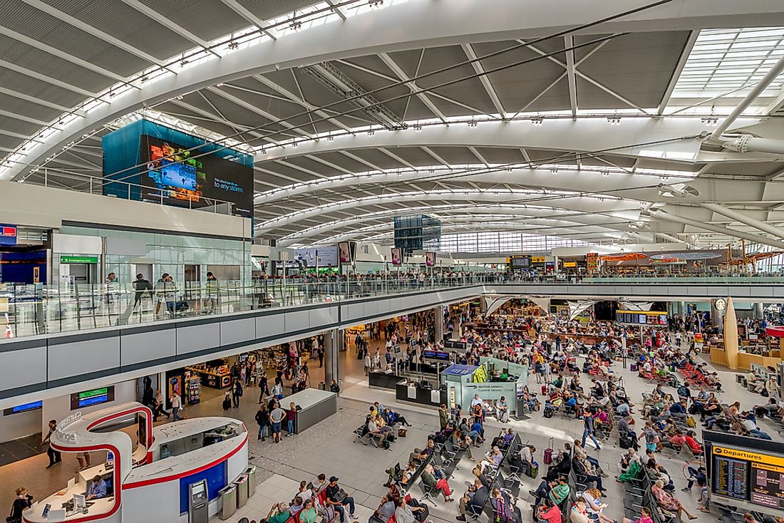 A scene inside the passenger area of Heathrow Terminal 5. Editorial credit: Gordon Bell / Shutterstock.com.