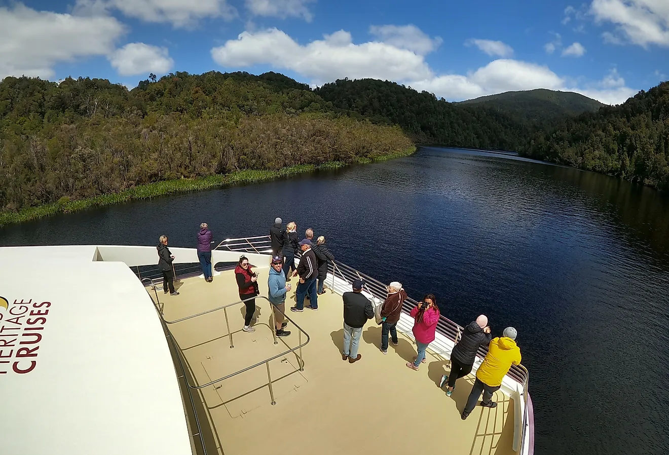 People enjoying the World Heritage Cruises in Strahan, Tasmania, Australia