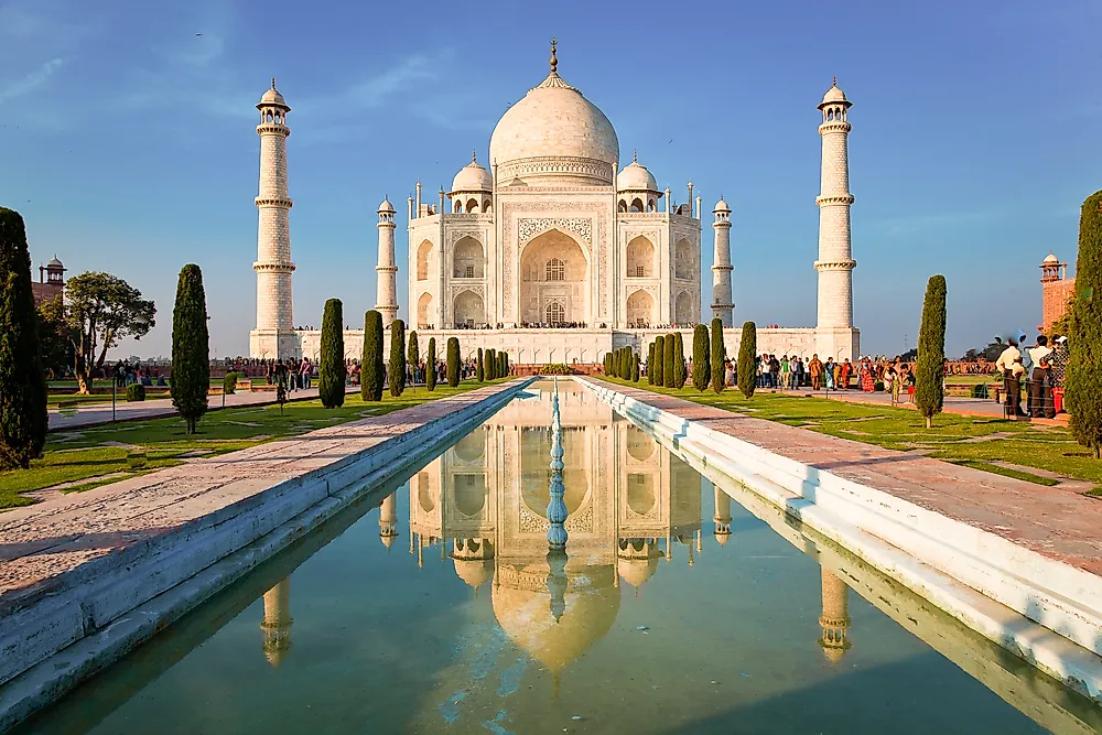 The Taj Mahal with its reflection in the pond. 