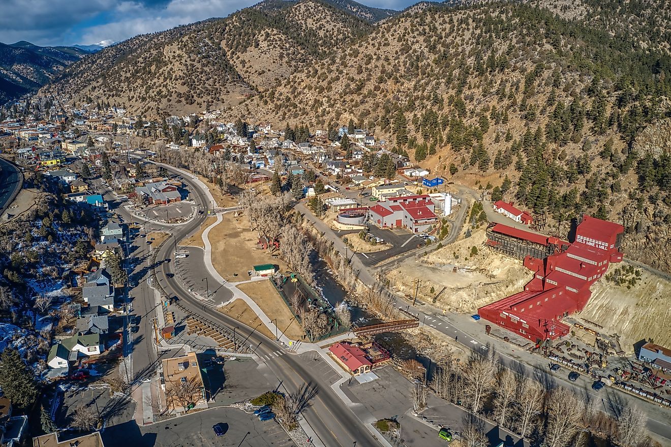 Aerial View of Downtown Idaho Springs, Colorado..