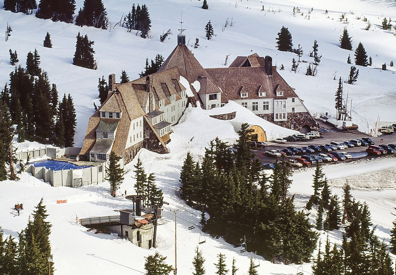 Aerial image of Timberline Lodge, Oregon.
