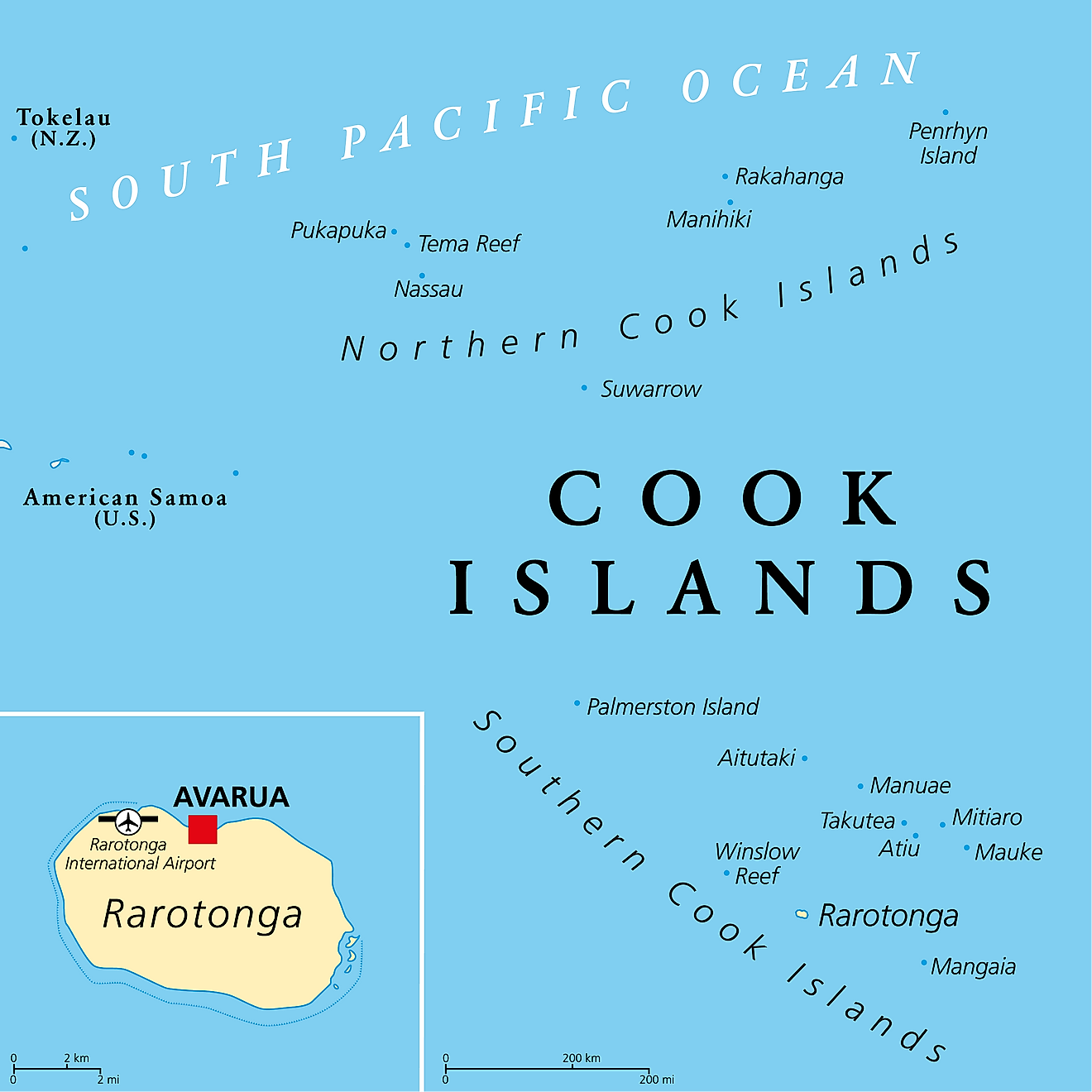 Political Map of Cook Islands showing its capital city - Avarua