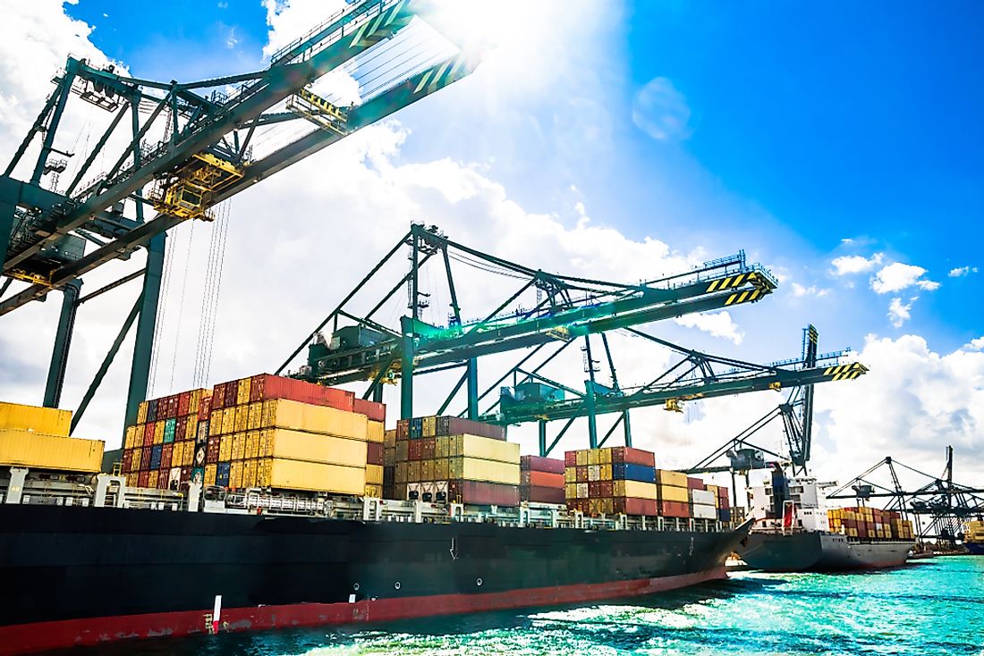 Container ships docked in the port of Antwerp, Belgium.