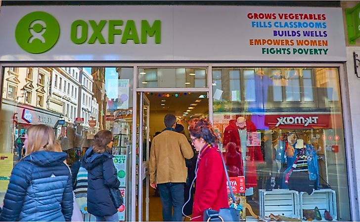 Oxfam shop- a charity store where donations are sold for overseas aid.