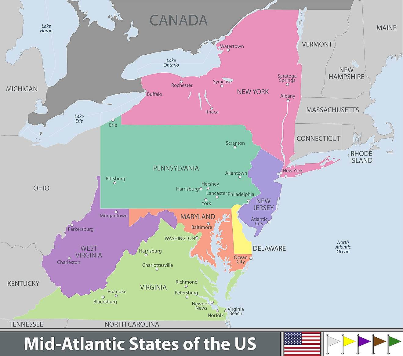 Map of the Mid-Atlantic US States