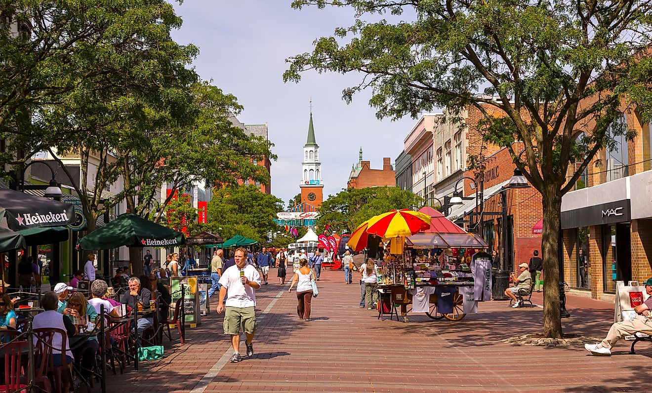 People on Church Street in Burlington, Vermont. Image credit: Rob Crandall / Shutterstock.com.